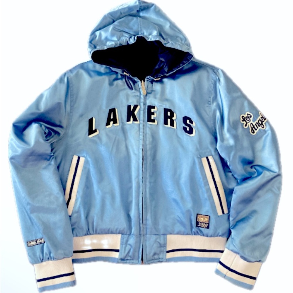 Vintage Reversible Los Angeles Lakers Jacket Size S Baby Blue Hardwood Classics
